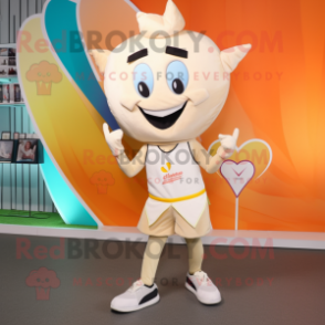Cream Arrow Of Love mascot costume character dressed with a Running Shorts and Earrings