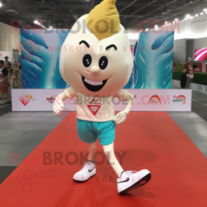 Cream Arrow Of Love mascot costume character dressed with a Running Shorts and Earrings