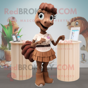 Brown Sea Horse mascot costume character dressed with a Pencil Skirt and Headbands