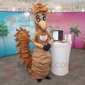 Brown Sea Horse mascot costume character dressed with a Pencil Skirt and Headbands