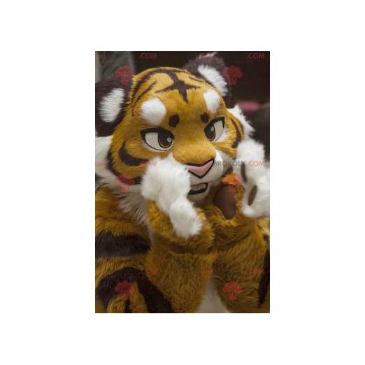 Mascotte de tigre jaune noir et blanc - Redbrokoly.com