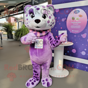 Lavender Jaguar mascot costume character dressed with a Wrap Dress and Keychains