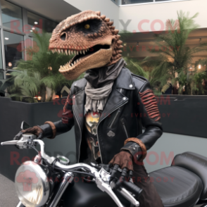 nan Velociraptor mascot costume character dressed with a Moto Jacket and Necklaces