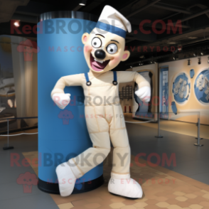 Cream Contortionist mascot costume character dressed with a Overalls and Anklets