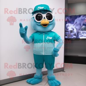 Teal Ice mascot costume character dressed with a Polo Shirt and Digital watches