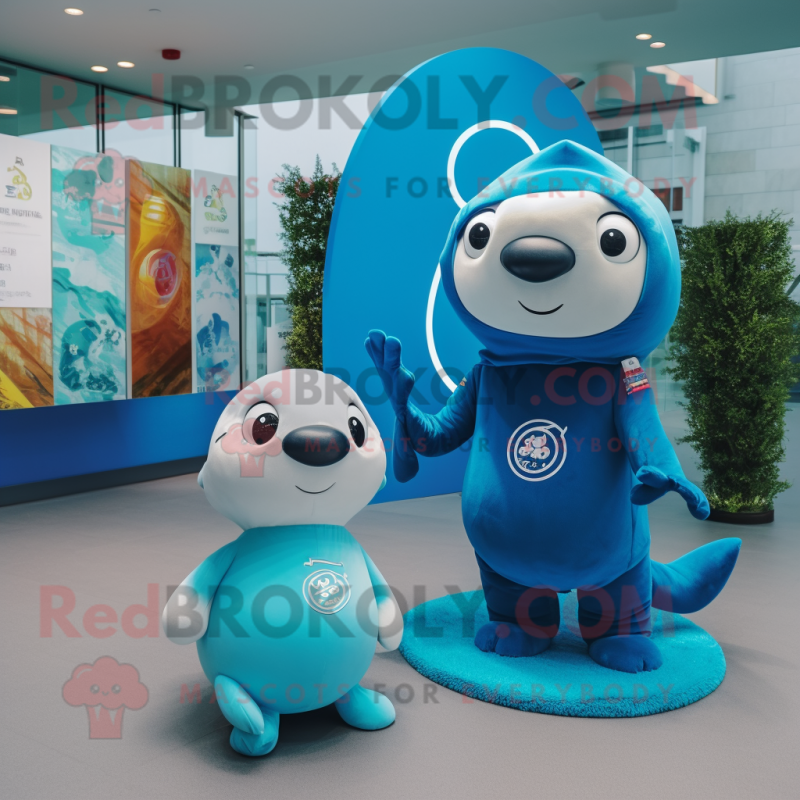 Cyan Seal mascot costume character dressed with a Polo Tee and Hairpins