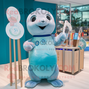 Cyan Seal mascot costume character dressed with a Polo Tee and Hairpins