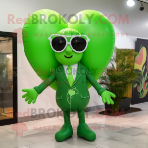 Green Heart Shaped Balloons mascot costume character dressed with a Coat and Sunglasses
