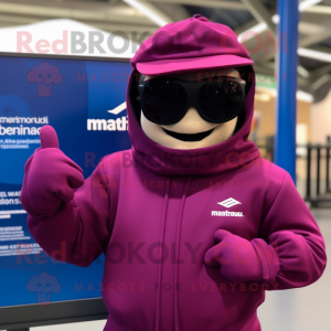 Magenta Navy Soldier mascot costume character dressed with a Hoodie and Sunglasses