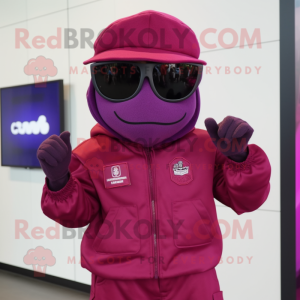 Magenta Navy Soldier mascot costume character dressed with a Hoodie and Sunglasses