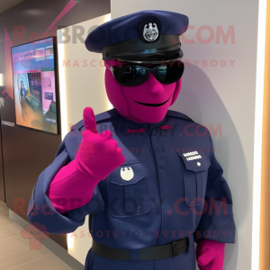 Magenta Navy Soldier mascot costume character dressed with a Hoodie and Sunglasses