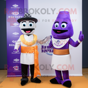 Lavender Biryani mascot costume character dressed with a Tuxedo and Belts