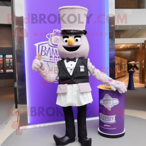 Lavender Biryani mascot costume character dressed with a Tuxedo and Belts