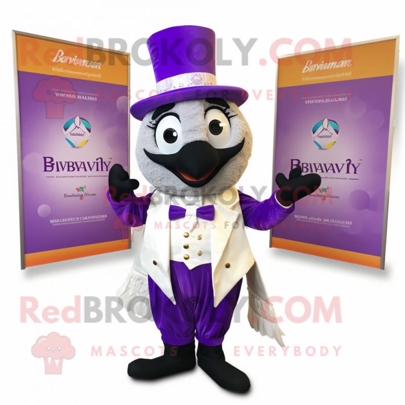 Lavender Biryani mascot costume character dressed with a Tuxedo and Belts Lavender Biryani mascot costume character dressed with a Tuxedo and Belts