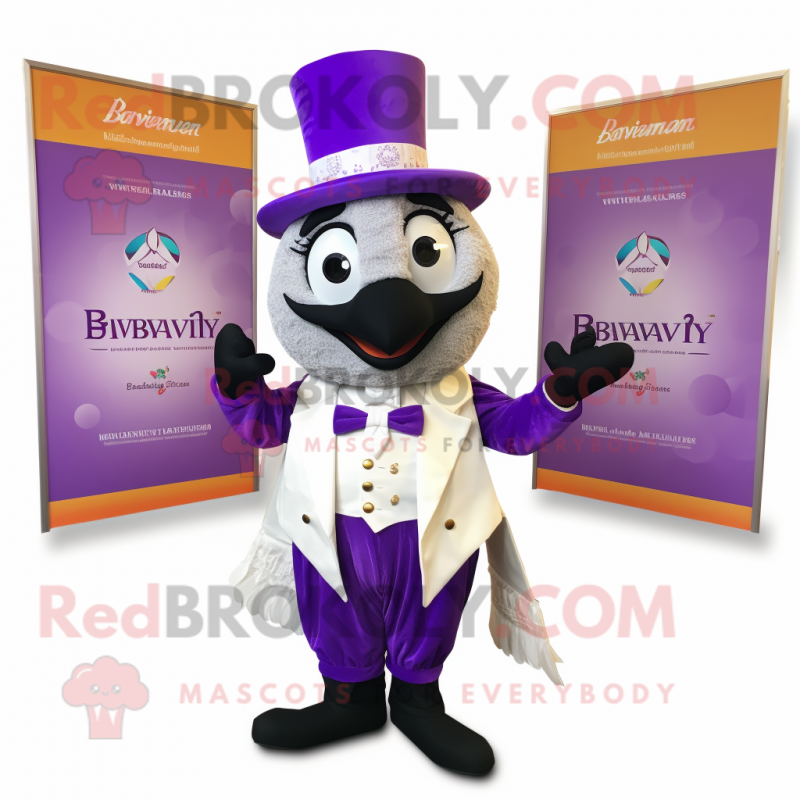 Lavender Biryani mascot costume character dressed with a Tuxedo and Belts