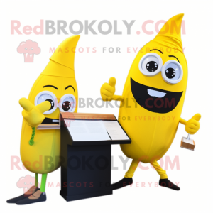 Yellow Banana mascot costume character dressed with a Pencil Skirt and Watches