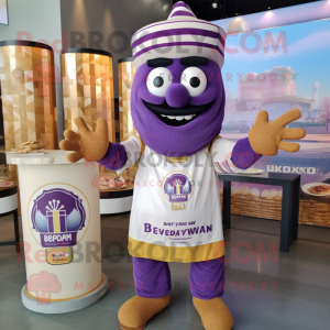 Lavender Biryani mascot costume character dressed with a Polo Tee and Wraps