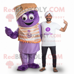 Lavender Biryani mascot costume character dressed with a Polo Tee and Wraps