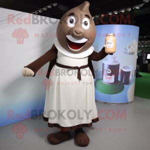 Brown Bottle Of Milk mascot costume character dressed with a A-Line Skirt and Anklets