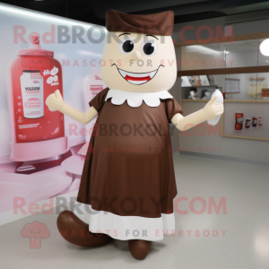 Brown Bottle Of Milk mascot costume character dressed with a A-Line Skirt and Anklets