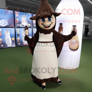 Brown Bottle Of Milk mascot costume character dressed with a A-Line Skirt and Anklets