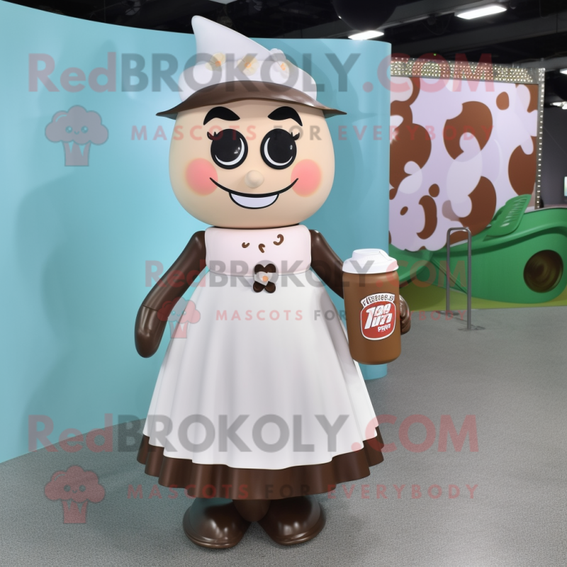 Brown Bottle Of Milk mascot costume character dressed with a A-Line Skirt and Anklets