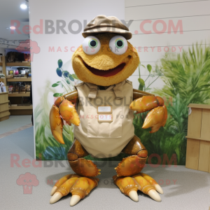 Tan Crab mascot costume character dressed with a Dungarees and Necklaces
