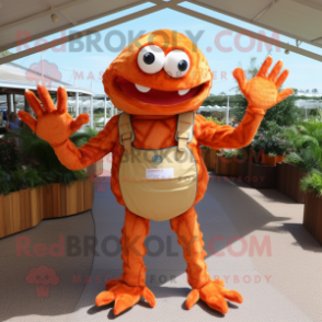 Tan Crab mascot costume character dressed with a Dungarees and Necklaces