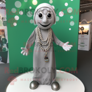 Silver Falafel mascot costume character dressed with a Chinos and Necklaces