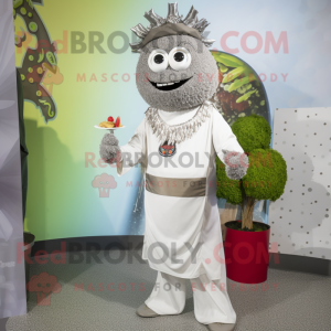 Silver Falafel mascot costume character dressed with a Chinos and Necklaces
