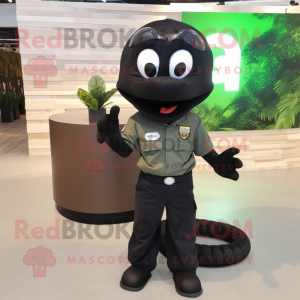 Black Snake mascot costume character dressed with a Cargo Pants and Hair clips