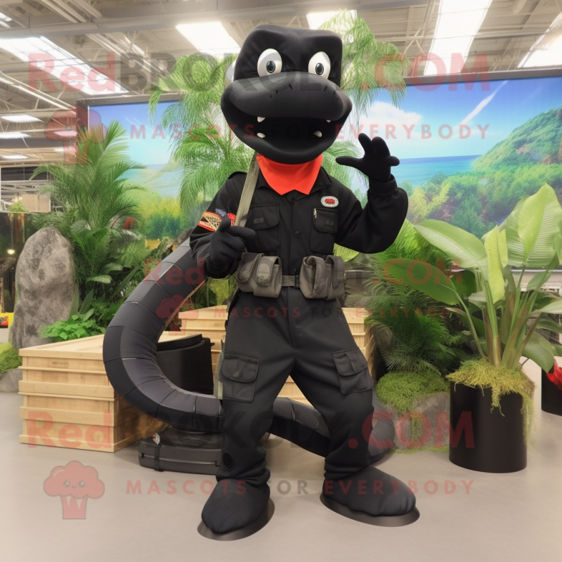 Black Snake mascot costume character dressed with a Cargo Pants and Hair clips