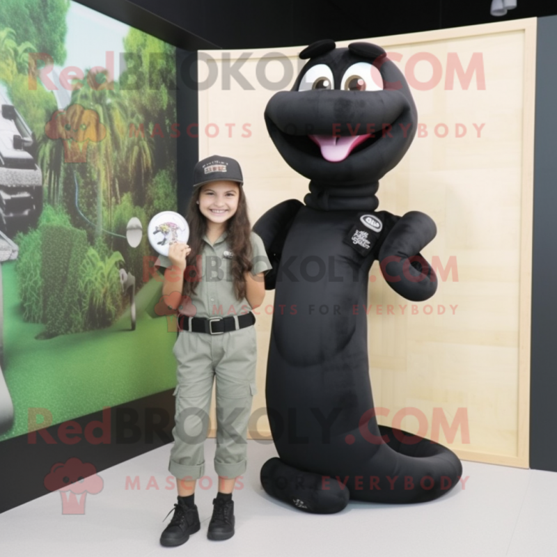 Black Snake mascot costume character dressed with a Cargo Pants and Hair clips