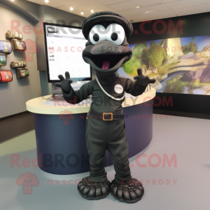 Black Snake mascot costume character dressed with a Cargo Pants and Hair clips