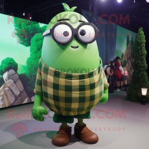 Green Grenade mascot costume character dressed with a Flannel Shirt and Eyeglasses