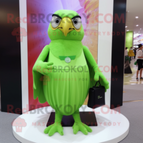 Lime Green Falcon mascot costume character dressed with a Cover-up and Clutch bags