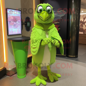 Lime Green Falcon mascot costume character dressed with a Cover-up and Clutch bags