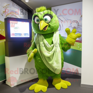 Lime Green Falcon mascot costume character dressed with a Cover-up and Clutch bags