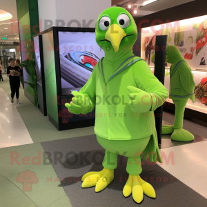 Lime Green Falcon mascot costume character dressed with a Cover-up and Clutch bags
