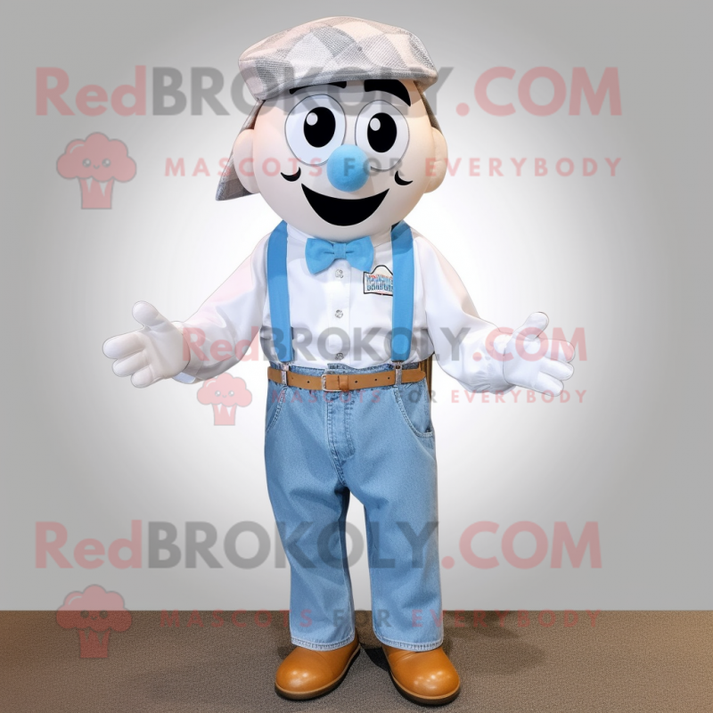 White Clam Chowder mascot costume character dressed with a Chambray Shirt and Bow ties