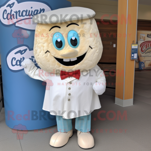 White Clam Chowder mascot costume character dressed with a Chambray Shirt and Bow ties