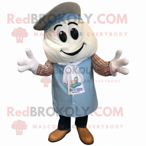 White Clam Chowder mascot costume character dressed with a Chambray Shirt and Bow ties