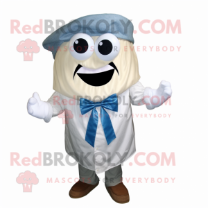 White Clam Chowder mascot costume character dressed with a Chambray Shirt and Bow ties