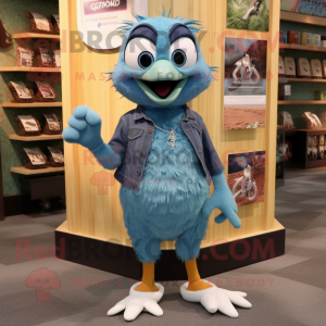 Teal Quail mascot costume character dressed with a Denim Shorts and Anklets