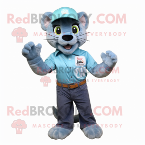 Cyan Puma maskot kostume...