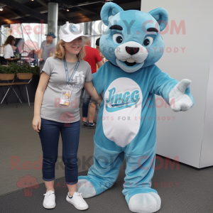 Cyan Puma maskot kostym...