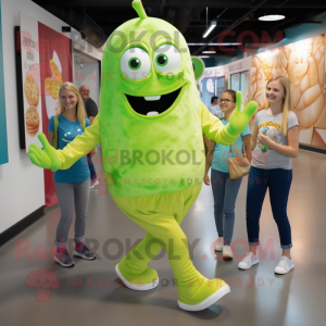 Lime Green Ice Cream mascot costume character dressed with a Mom Jeans and Backpacks