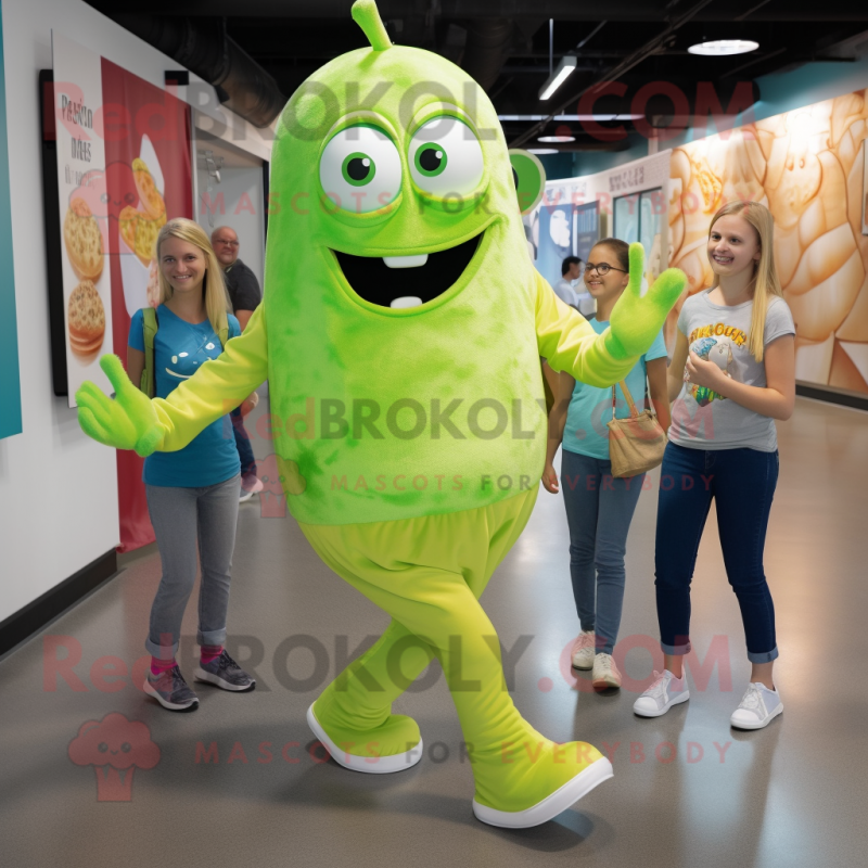 Lime Green Ice Cream mascot costume character dressed with a Mom Jeans and Backpacks Lime Green Ice Cream mascot costume character dressed with a Mom Jeans and Backpacks