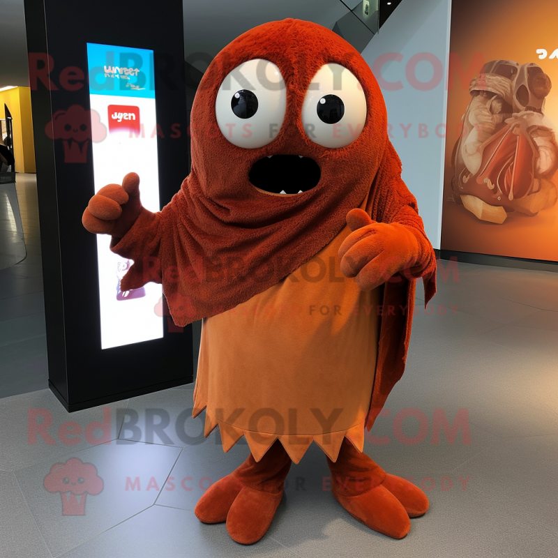 Rust Meatballs mascot costume character dressed with a V-Neck Tee and Shawls Rust Meatballs mascot costume character dressed with a V-Neck Tee and Shawls