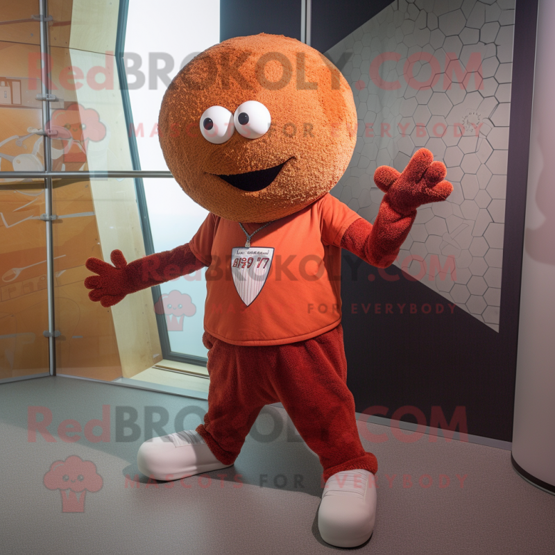 Rust Meatballs mascot costume character dressed with a V-Neck Tee and Shawls Rust Meatballs mascot costume character dressed with a V-Neck Tee and Shawls